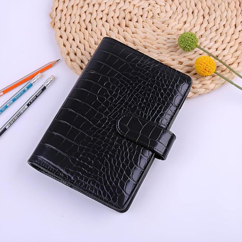 eleger A6 6 Ring Budget Binder - Crocodile Pattern Leather Notebook Binder, Small Refillable Planner Cover with Magnetic Buckle, Black - Image 3